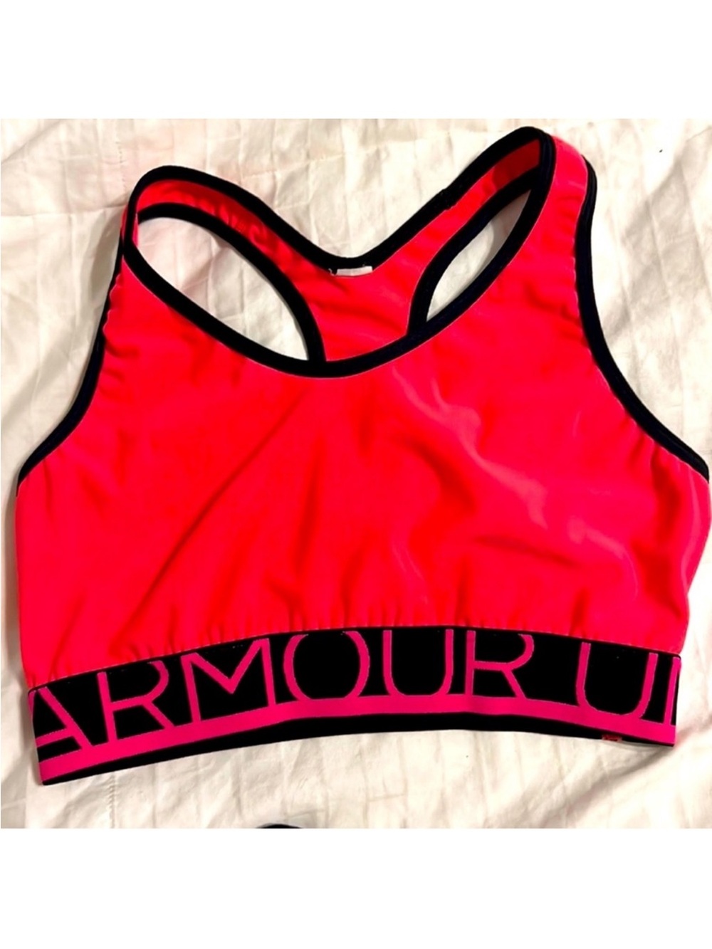 Under Armour UA Pink Black Neon Unlined Sports Bra XS